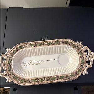 Decorative Ceramic Serving Platter with Handles